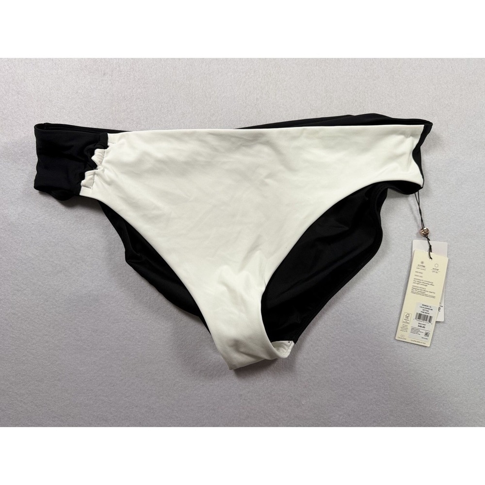 Calia Medium Rise Bikini Bottom Women's XL Looped White-Black NWT